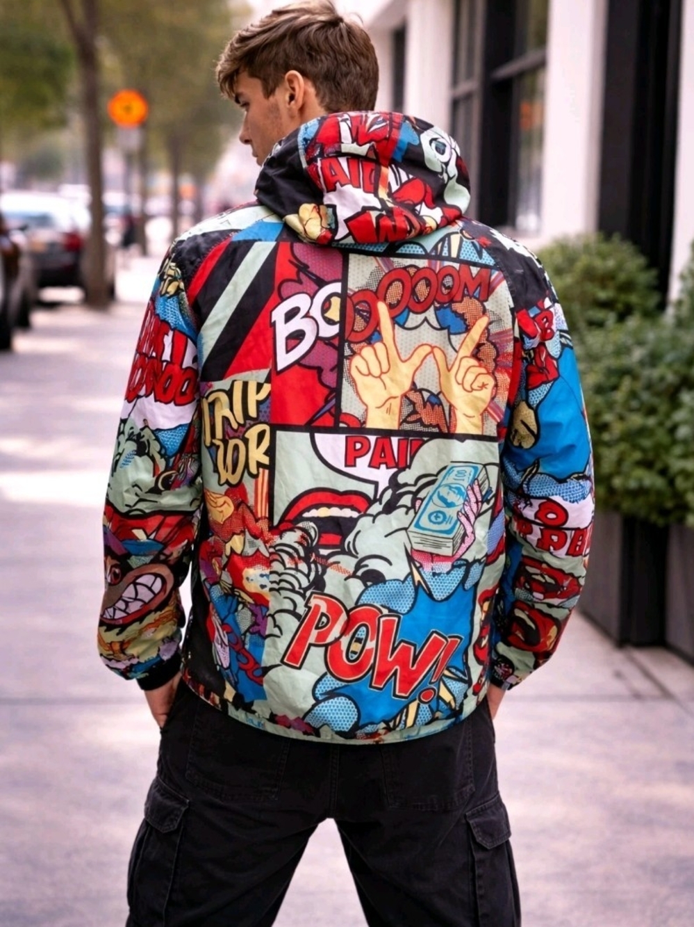 Reason Green Anime Cartoon Pop Art Anorak Jacket Size L Windbreaker Hoodie